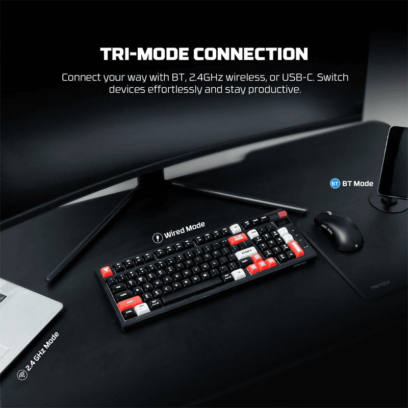 Клавиатура механическая Gaming Fantech MK918 RGB Atom PRO97 Wireless Mercury белый (Red switch) - Периферия