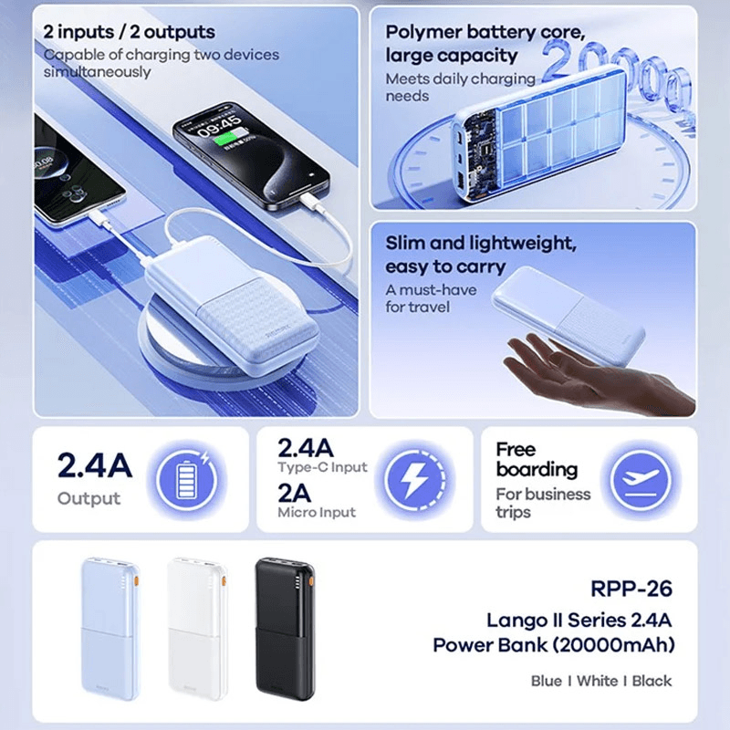 Повербанк REMAX Lango II Series RPP-26 2.4A 20000 mah белый - Power bank
