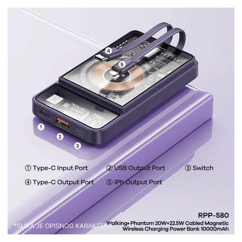 Power Bank REMAX Walking-Phantom RPP-580 Mag Charger +22.5W PD+QC kapacitet 10000mAh snaga 20W boja black, blue - Punjači i kablovi