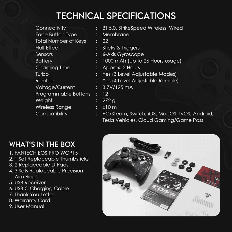 Joypad wireless Fantech WGP15 EOS PRO ORION multiplatform RGB crni - Gejmpad za PS5