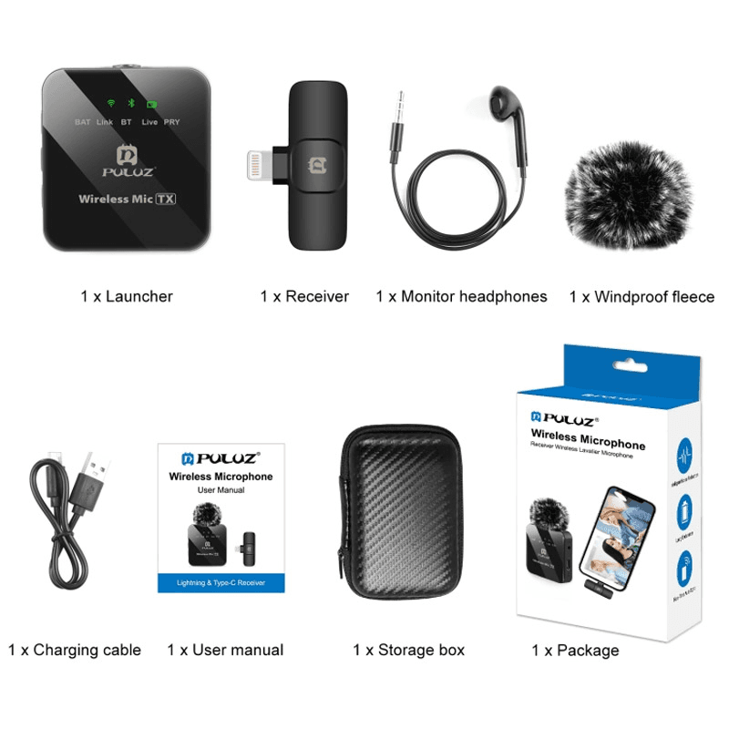 Wireless lavalier microphone for mobile phone PULUZ PU645B iPhone Lightning - Mikrofoni