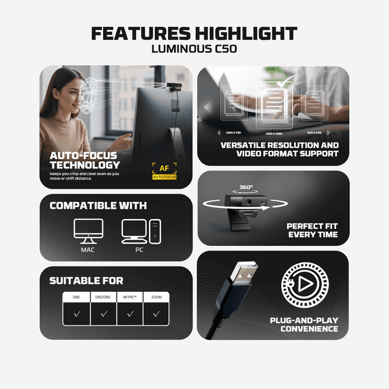 Web kamera Fantech C50 Luminous crna - Web kamere