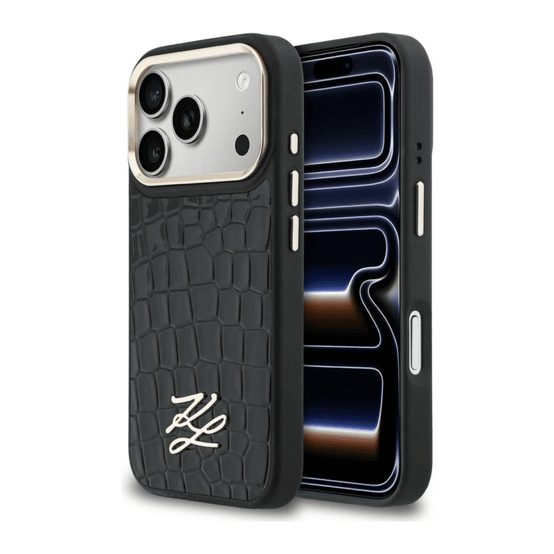 Чехол Karl Lagerfeld Croco KL Script Logo MagSafe для iPhone 17 Pro чёрный - Maske za telefone