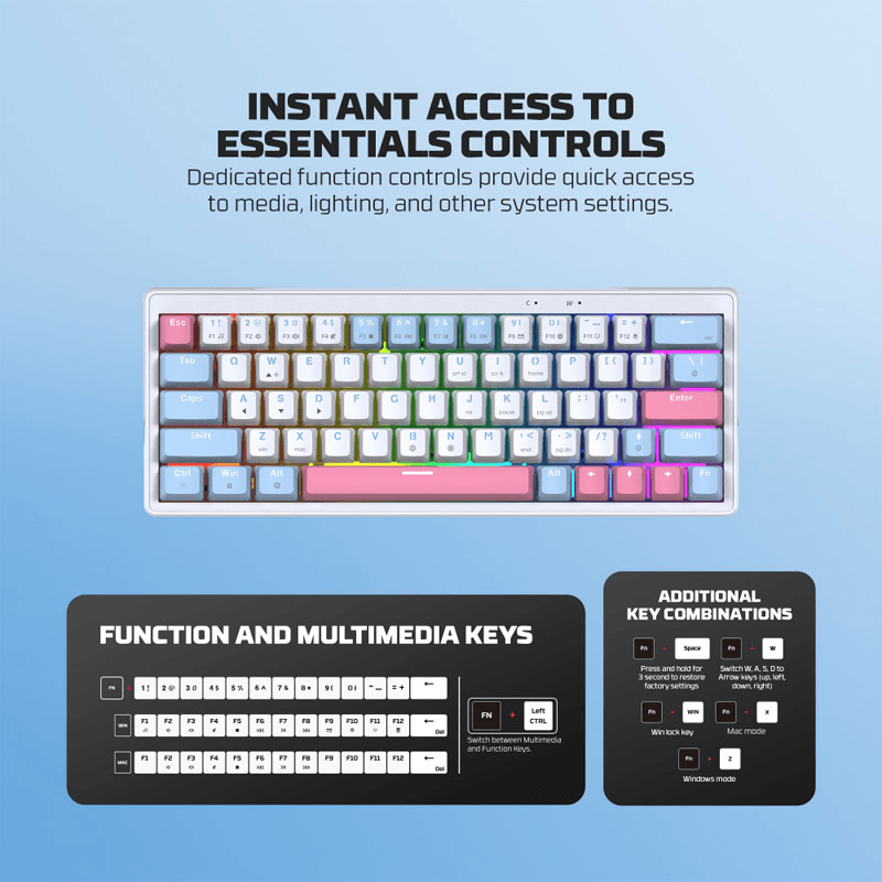 Tastatura mehanicka Gaming Fantech MK611 Atom x63 AME (taro switch) boja blue, white - Periferija