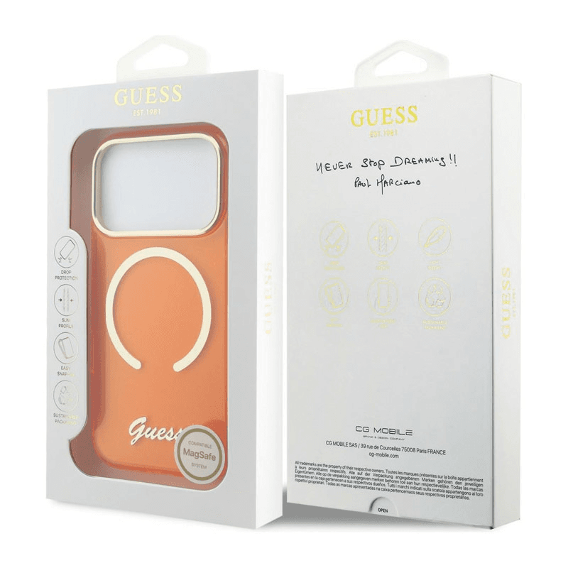 Maska Guess IML Script Metal MagSafe za iPhone 17 Pro boja black, orange, blue - Maske za telefone