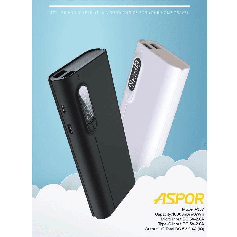 Повербанк Aspor A357 10000 mAh белый - Повербанки