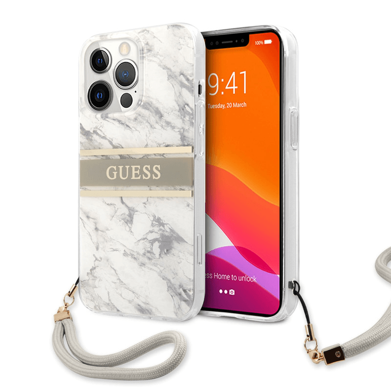 Чехол Guess Marble Strap для iPhone 13 Pro серый. - Maske za telefone