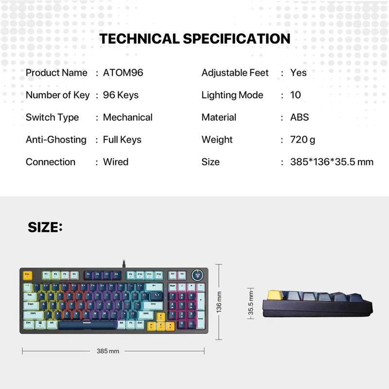 Клавиатура механическая Gaming Fantech MK890 RGB Atom 96 чёрный (RED switch) - Periferija