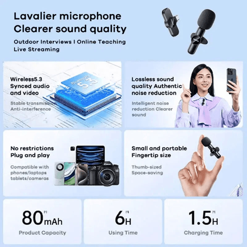 Bezicni mikrofon Lavalier REMAX K10 2u1 za mobilni telefon Type-C crni - Microphones
