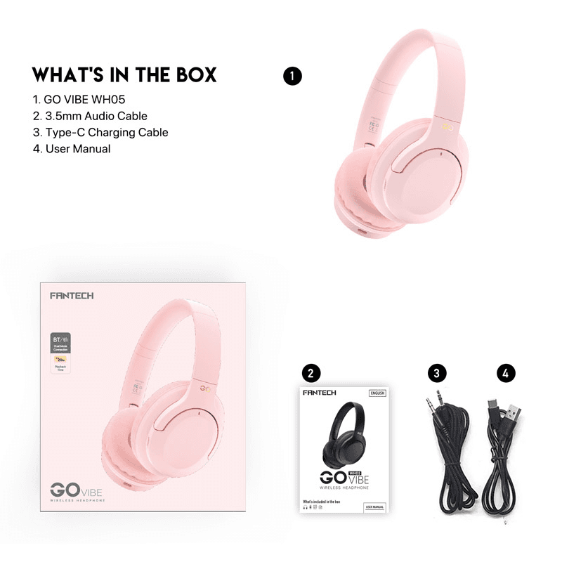 Bluetooth slusalice Fantech GO Vibe WH05 boja pink, black - Gaming slušalice