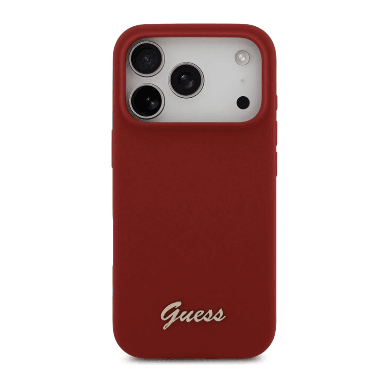 Maska Guess Silicone Script Metal Logo MagSafe Phone Case Cover za iPhone 17 Pro boja red, pink - Maske za telefone