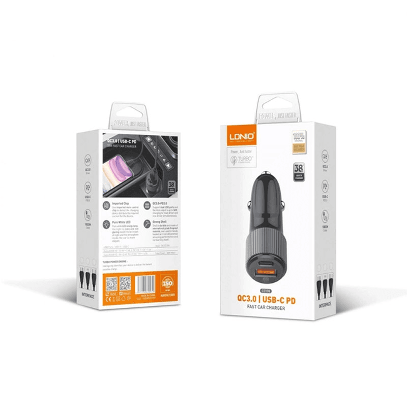 Auto punjac LDNIO C510Q PD/ QC3.0 38W (total) Type-C kabel crni - Punjači i kablovi