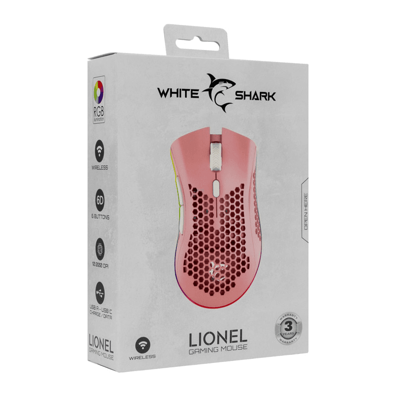 Shark MIS WGM 5012 LIONEL, Whireless Mouse RGB / 10000 dpi boja white, black, pink - Periferija