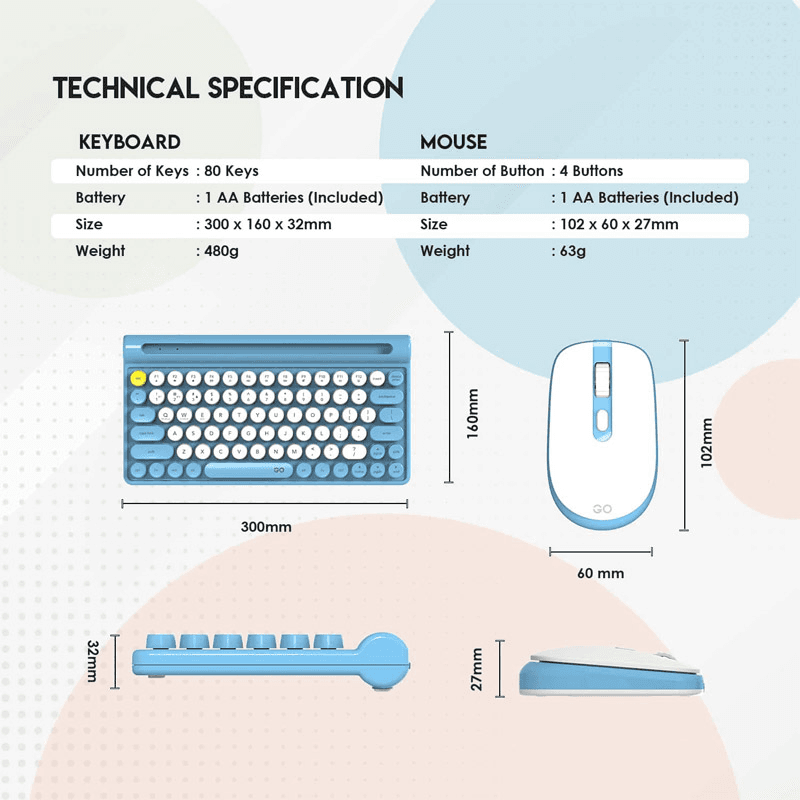 Mis tastatura Combo Wireless Fantech WK-897 GO Mochi 80 boja orange, green, blue - Periferija
