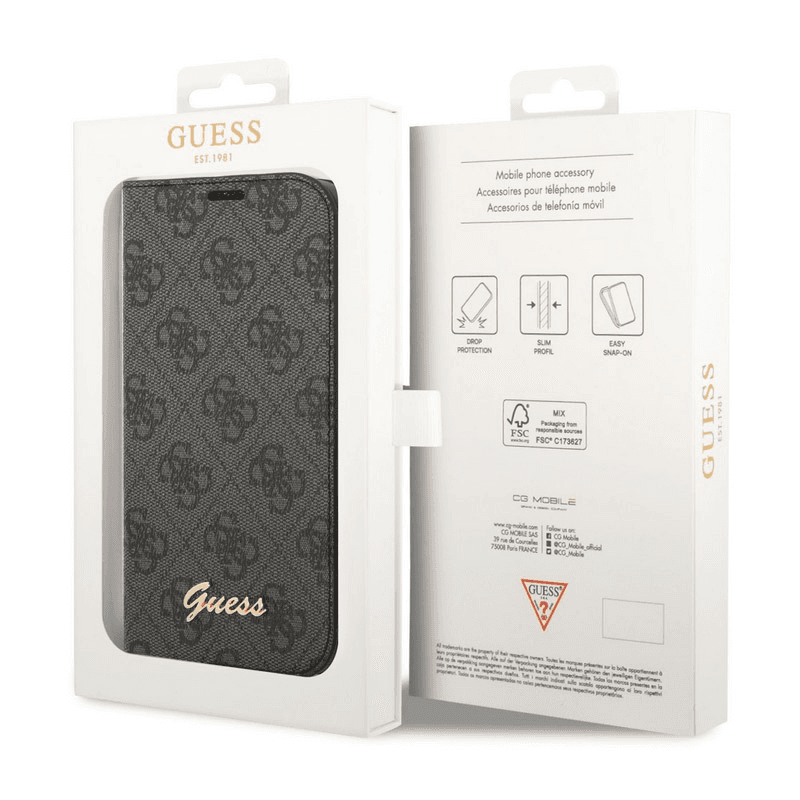 Flip case Guess PC/ TPU 4G Metal Camera Outline Book for iPhone 14 black. - Maske za telefone