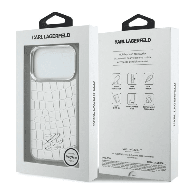 Maska Karl Lagerfeld Croco KL Script Logo MagSafe za iPhone 17 Pro Max boja black, silver - Maske za telefone