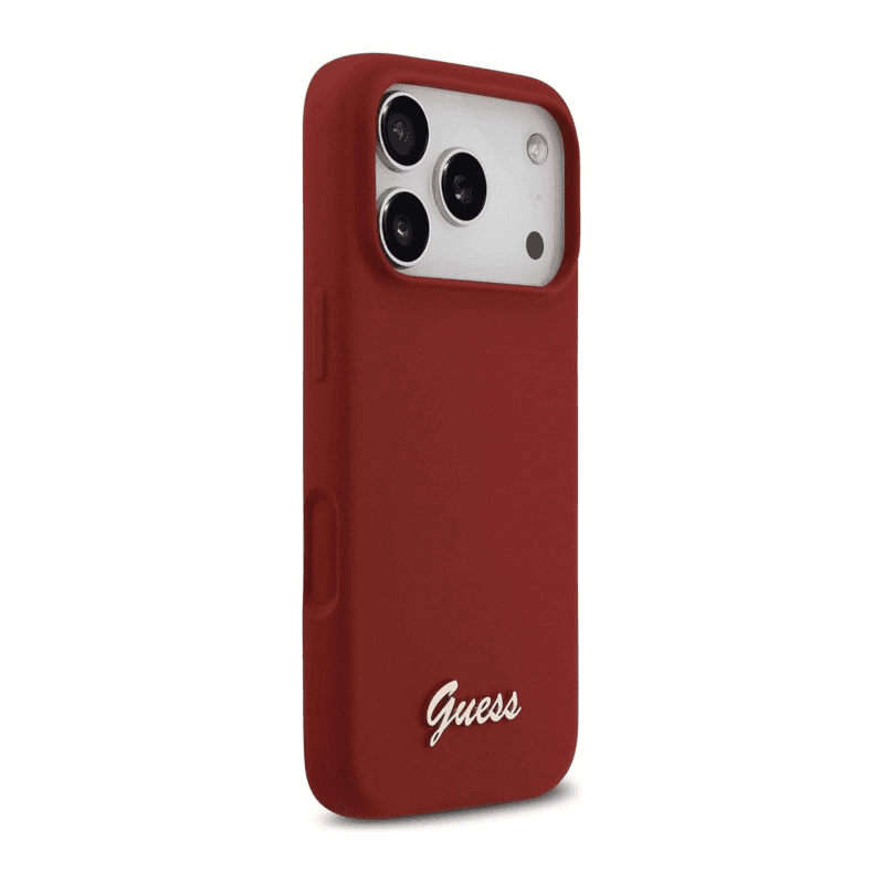Maska Guess Silicone Script Metal Logo MagSafe Phone Case Cover za iPhone 17 Pro boja red, pink - Maske za telefone