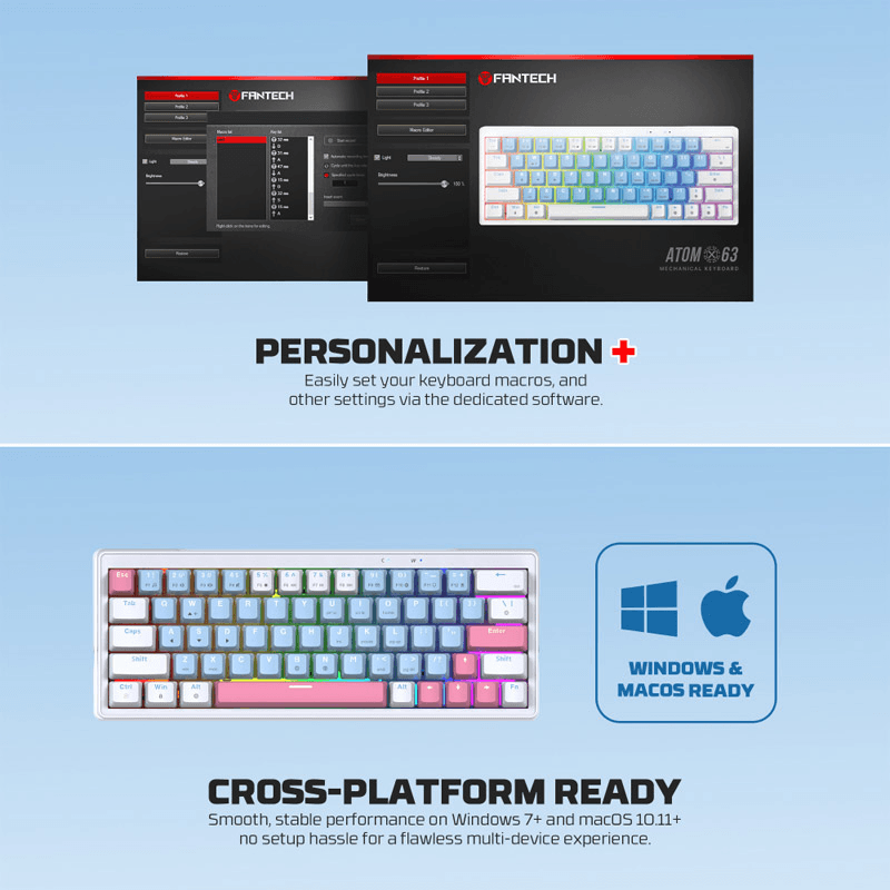 Tastatura mehanicka Gaming Fantech MK611 Atom x63 AME (taro switch) boja blue, white - Periferija