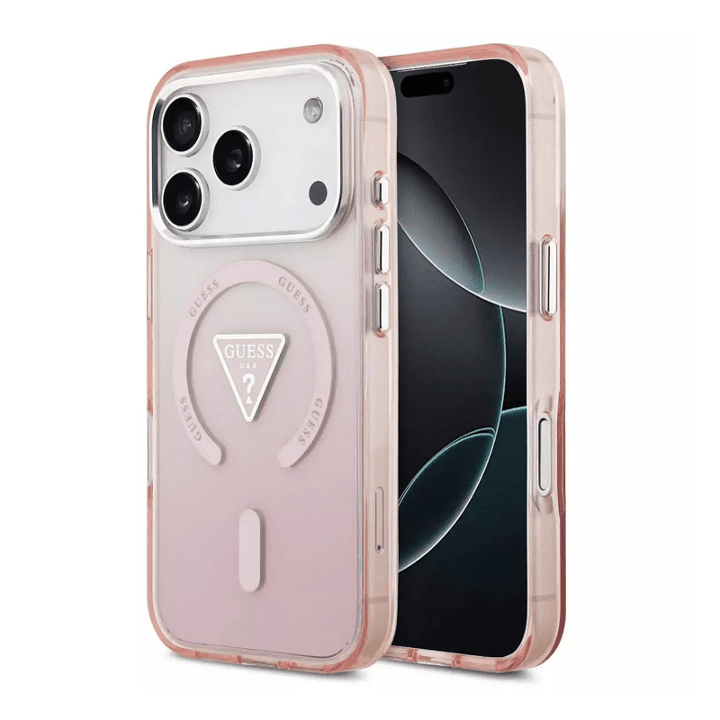 Maska Guess IML Gradient Triangle Logo MagSafe za iPhone 17 Pro boja black, transparent, pink - Maske za telefone