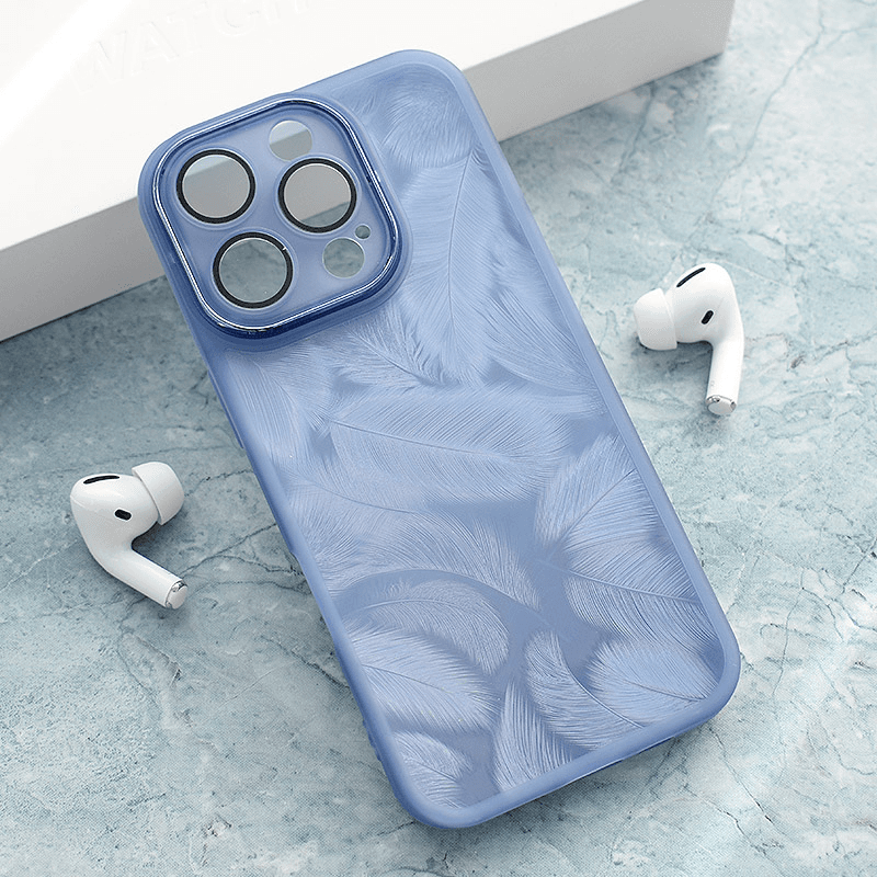 Чехол Glitter Feather для iPhone 16 Pro синий - Maske za telefone