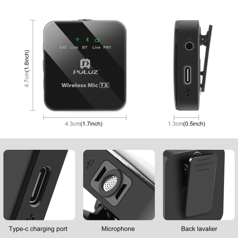 Wireless lavalier microphone for mobile phone PULUZ PU645B iPhone Lightning - Mikrofoni