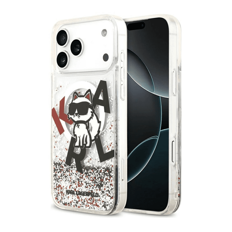 Maska Karl Lagerfeld Liquid Glitter Choupette Logo MagSafe za iPhone 17 Pro Max boja black, white - Maske za telefone