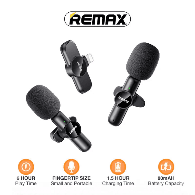 Bezicni mikrofon Lavalier REMAX K10 2u1 za mobilni telefon iPhone Lightning crni - Mikrofoni