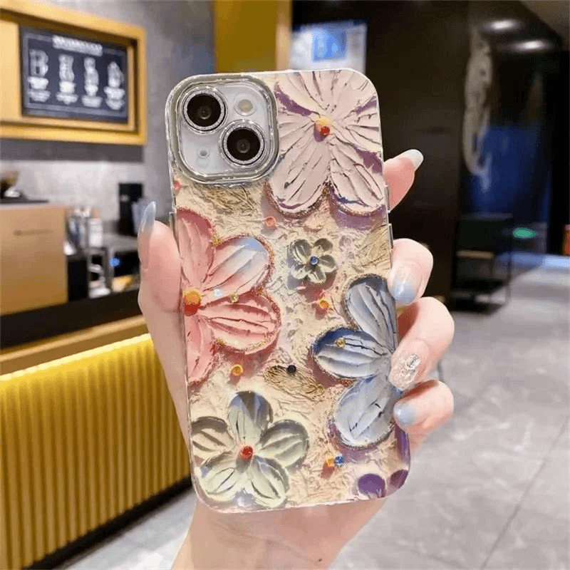 Чехол Painting Flower для iPhone 16 Pro синий - Maske za telefone