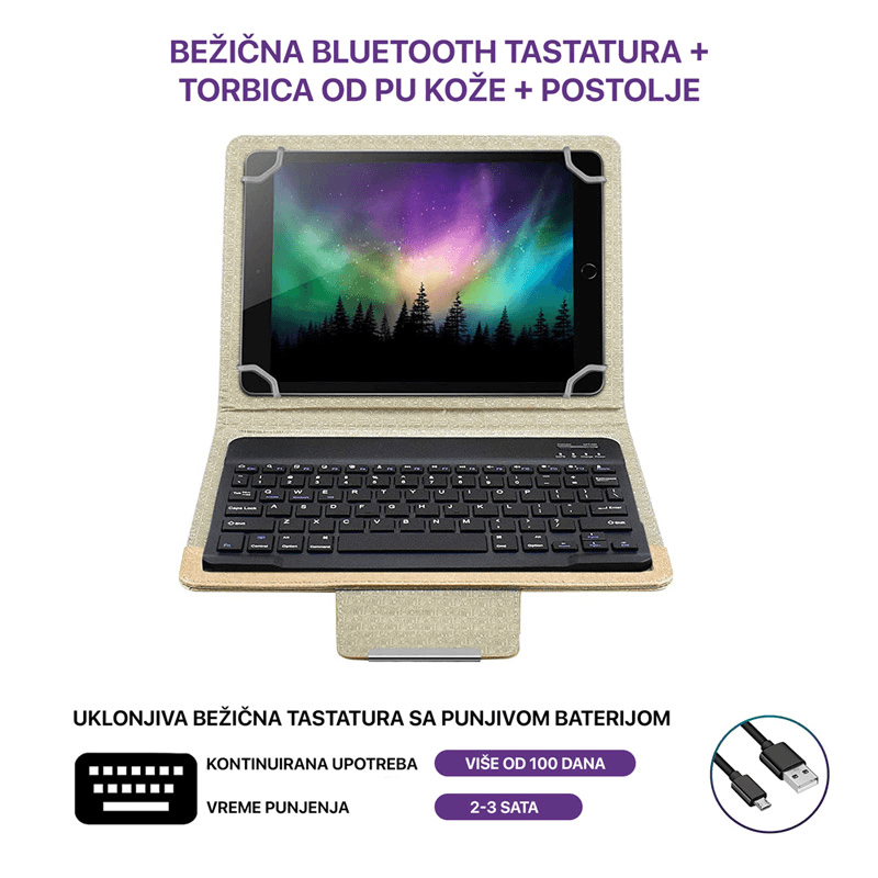 Case Leather 10-11 in with bluetooth tastaturom gold - Tableti