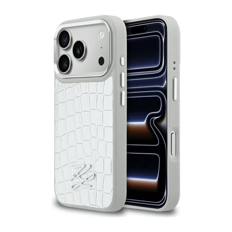 Maska Karl Lagerfeld Croco KL Script Logo MagSafe za iPhone 17 Pro Max boja black, silver - Maske za telefone