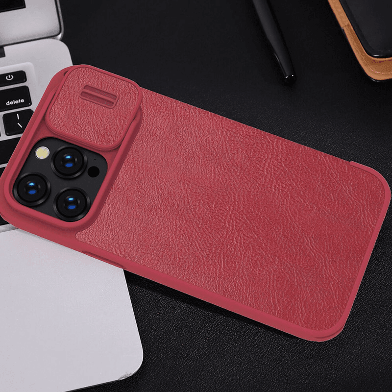 Maska na preklop Nillkin Qin Pro za iPhone 14 Pro boja black, red - Maske za telefone