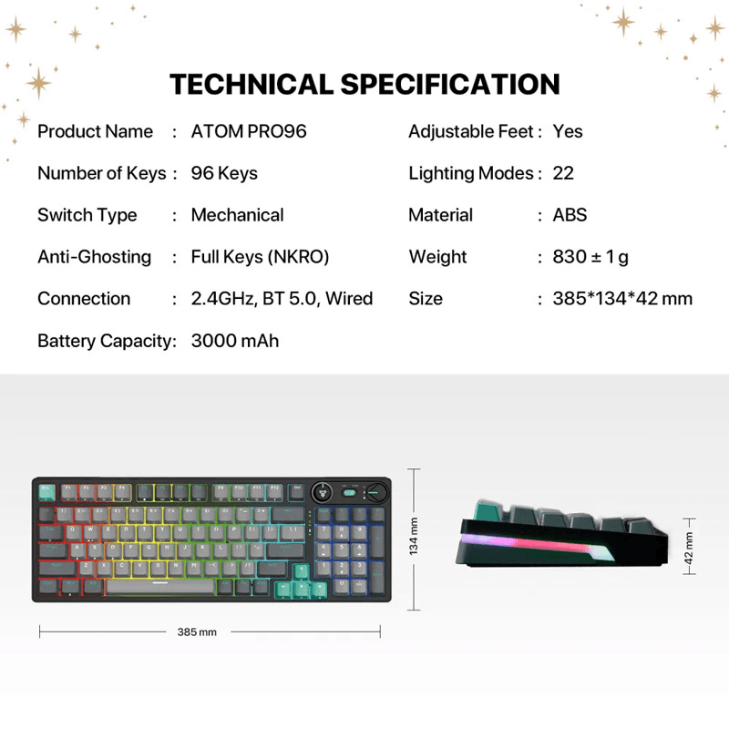 Tastatura Mehanicka Gaming Fantech MK914 RGB Atom PRO96 Wireless Mercury ( switch) boja blue, red - Periferija
