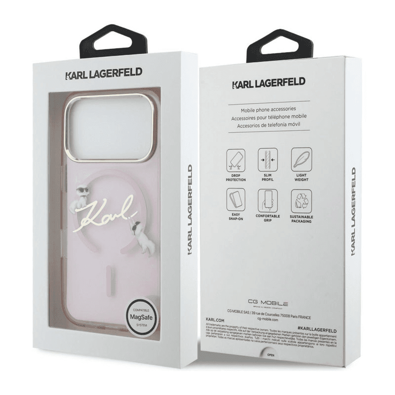 Maska Karl Lagerfeld IML Choupettes Karl Script Logo MagSafe za iPhone 17 Pro Max boja black, pink, orange - Maske za telefone