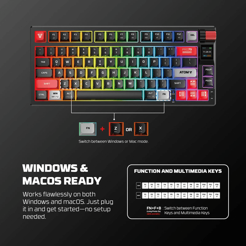 Tastatura Mehanicka Gaming Fantech MK917 RGB Atom PRO79 Wireless ( switch) boja black, blue, red, white - Periferija