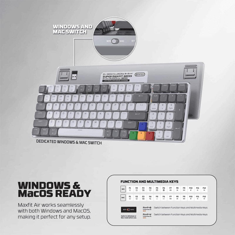 Tastatura mehanicka Gaming Fantech MK916 RGB Maxfit AIR99 Wireless ( switch) boja gray, brown, red - Periferija
