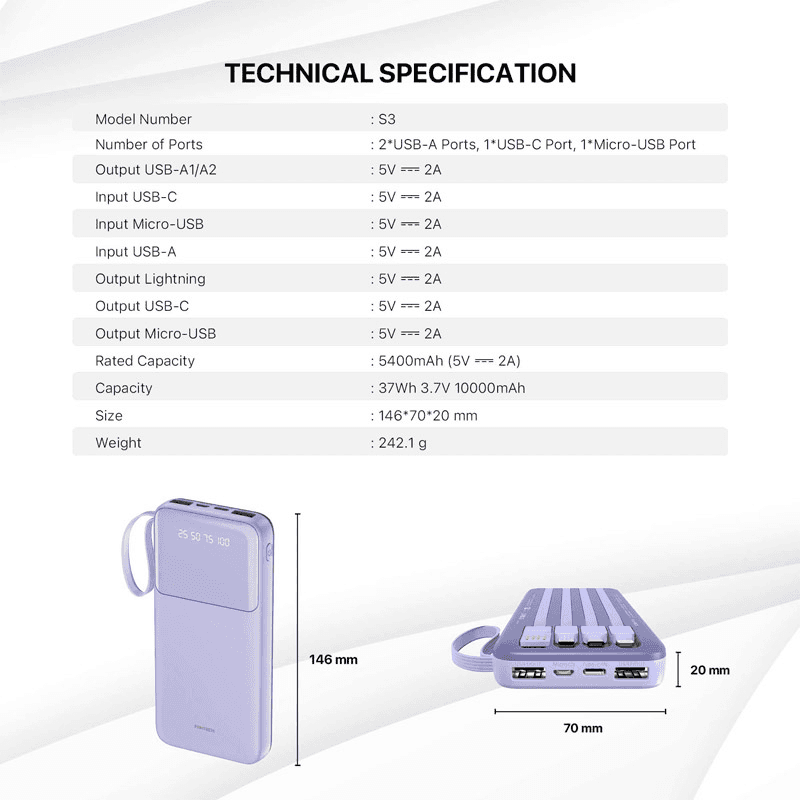 Повербанк Fantech S3 10000mAh 10W синий - Power bank