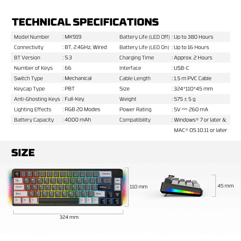 Tastatura Mehanicka Gaming Fantech MK919 Atom PRO66 ( switch) boja gray, red, blue, black - Periferija