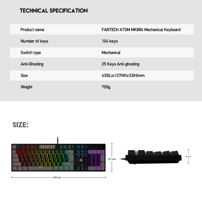 Механическая клавиатура Gaming Fantech MK886 RGB Atom чёрный (Red switch) - Periferija