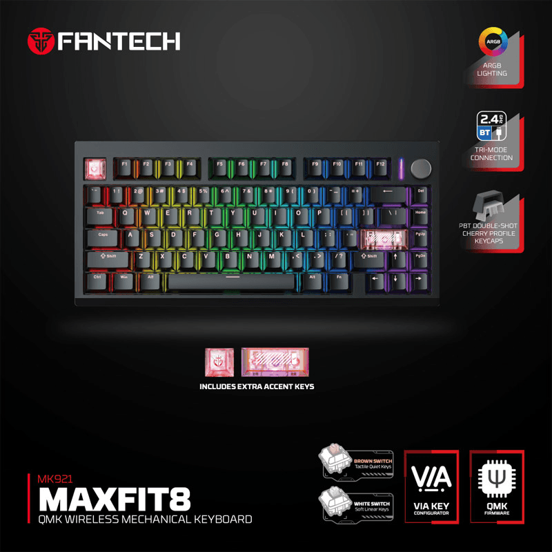 Клавиатура механическая Gaming Fantech MK921 Maxfit 8 Wireless белая (brown switch) - Периферия