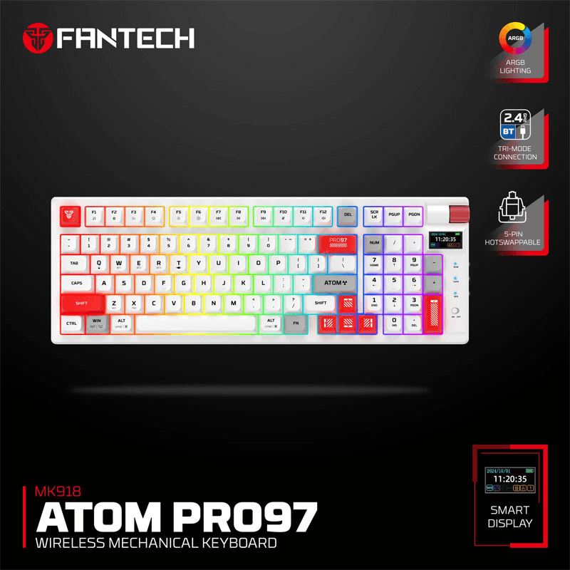 Tastatura mehanicka Gaming Fantech MK918 RGB Atom PRO97 Wireless Mercury bela (Red switch)