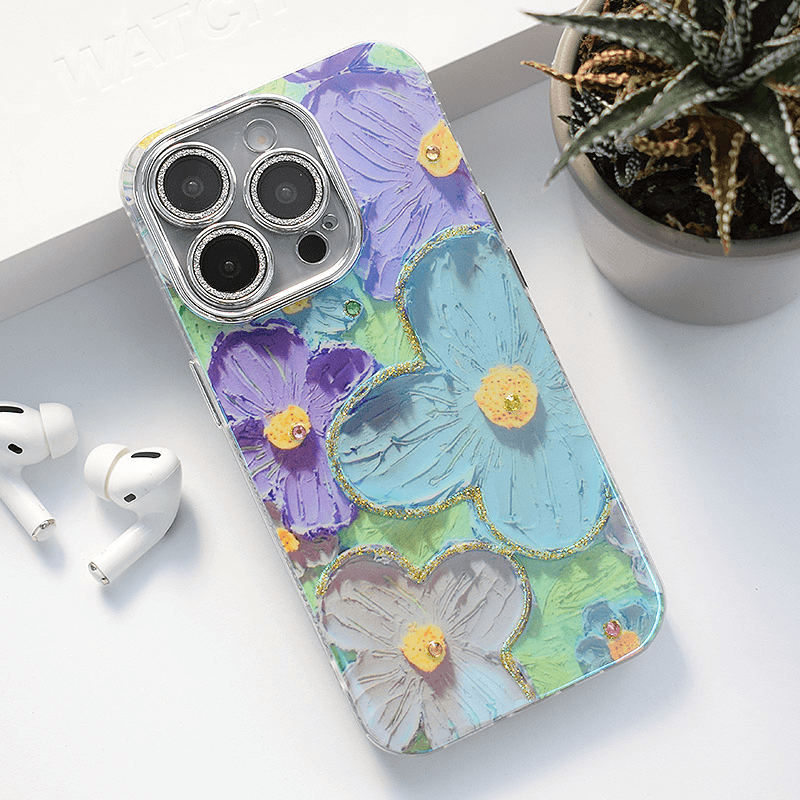 Чехол Painting Flower для iPhone 16 Pro синий - Maske za telefone