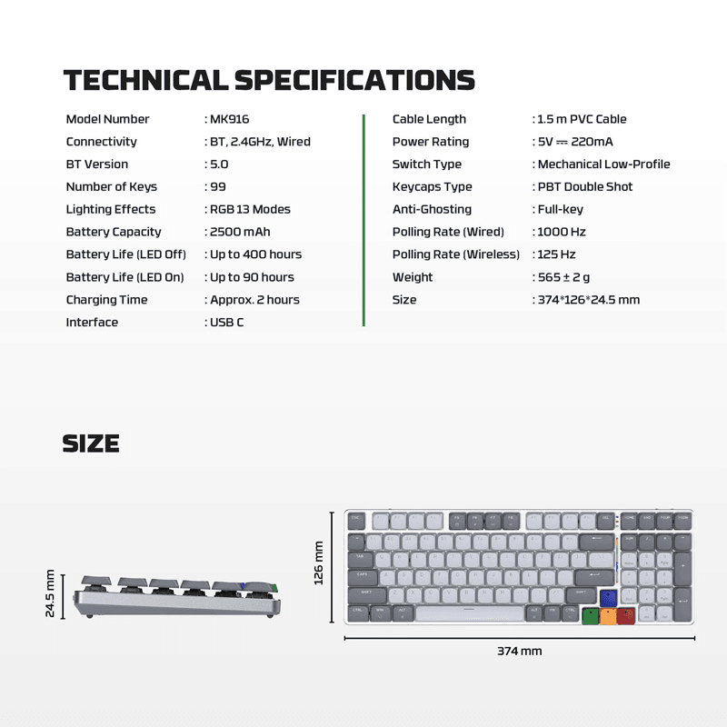 Tastatura mehanicka Gaming Fantech MK916 RGB Maxfit AIR99 Wireless ( switch) boja gray, brown, red - Periferija