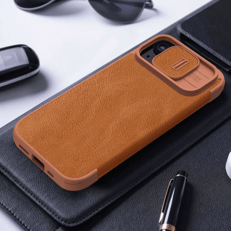 Maska na preklop Nillkin Qin Pro za iPhone 15 Plus boja red, brown, black - Maske za telefone