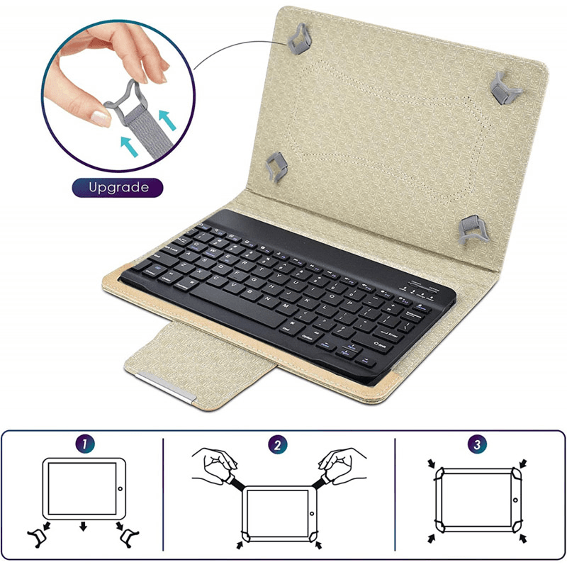 Case Leather 10-11 in with bluetooth tastaturom gold - Tableti