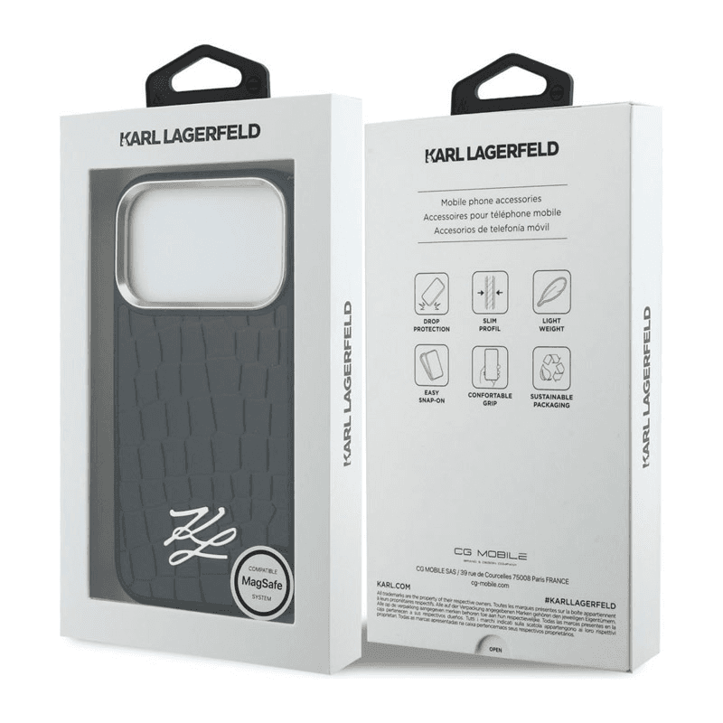 Чехол Karl Lagerfeld Croco KL Script Logo MagSafe для iPhone 17 Pro чёрный - Maske za telefone