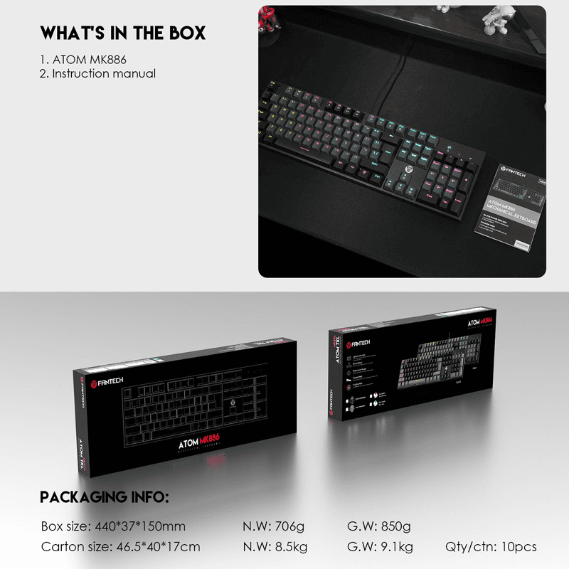 Механическая клавиатура Gaming Fantech MK886 RGB Atom чёрный (Red switch) - Periferija