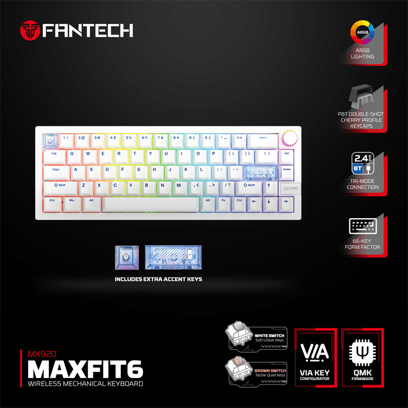 Tastatura Mehanicka Gaming Fantech MK920 RGB Maxfit 6 Wireless ( switch) boja white, brown - Periferija