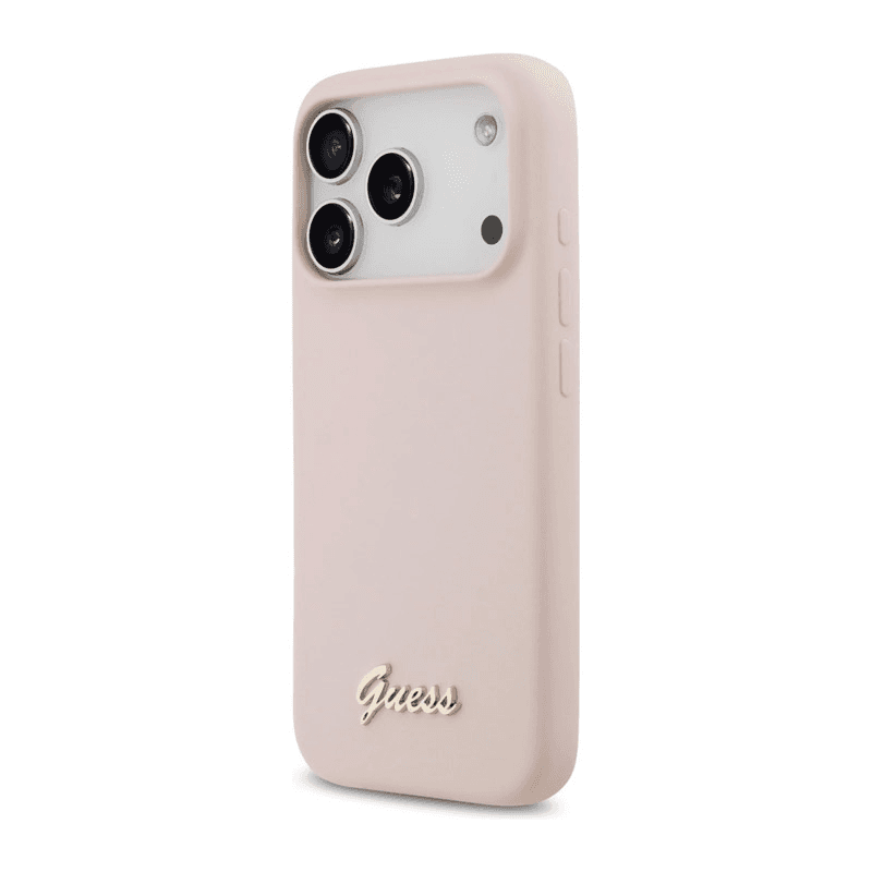 Maska Guess Silicone Script Metal Logo MagSafe Phone Case Cover za iPhone 17 Pro boja red, pink - Maske za telefone
