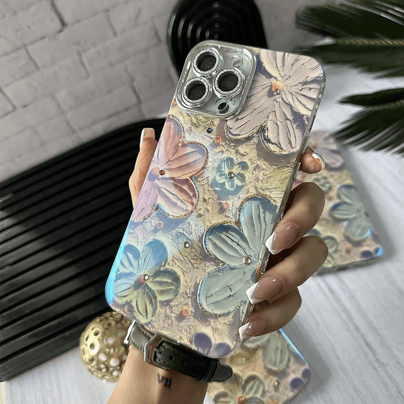 Чехол Painting Flower для iPhone 16 Pro синий - Maske za telefone