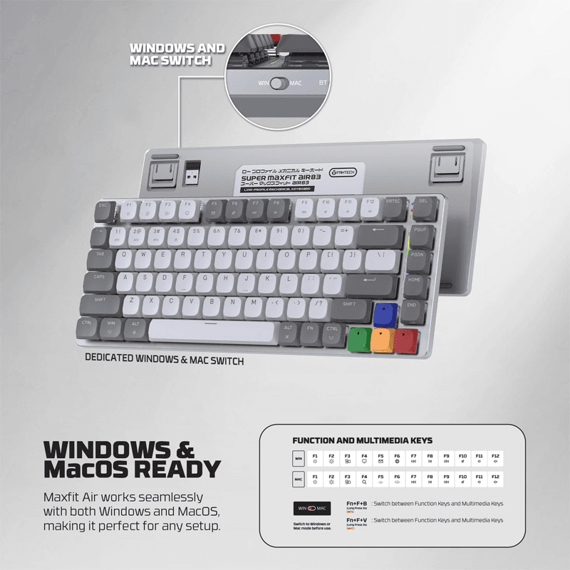 Keyboard mechanical Gaming Fantech MK915 RGB Maxfit AIR83 Wireless gray (red switch) - Periferija